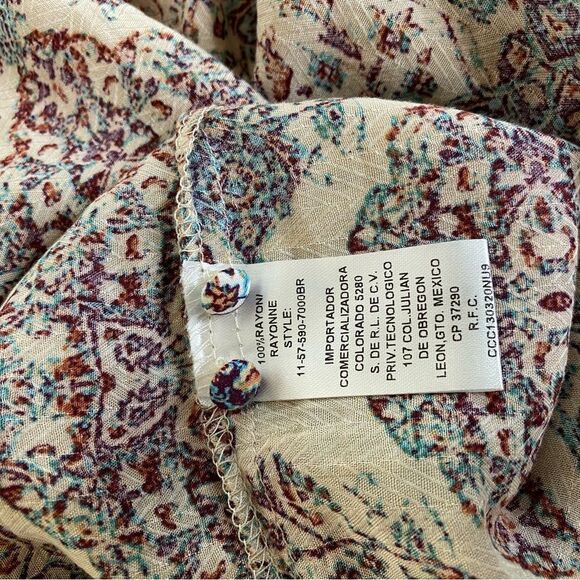 Stetson long dress M blue Tan beige pattern V neck lightweight summer spring - Picture 8 of 8